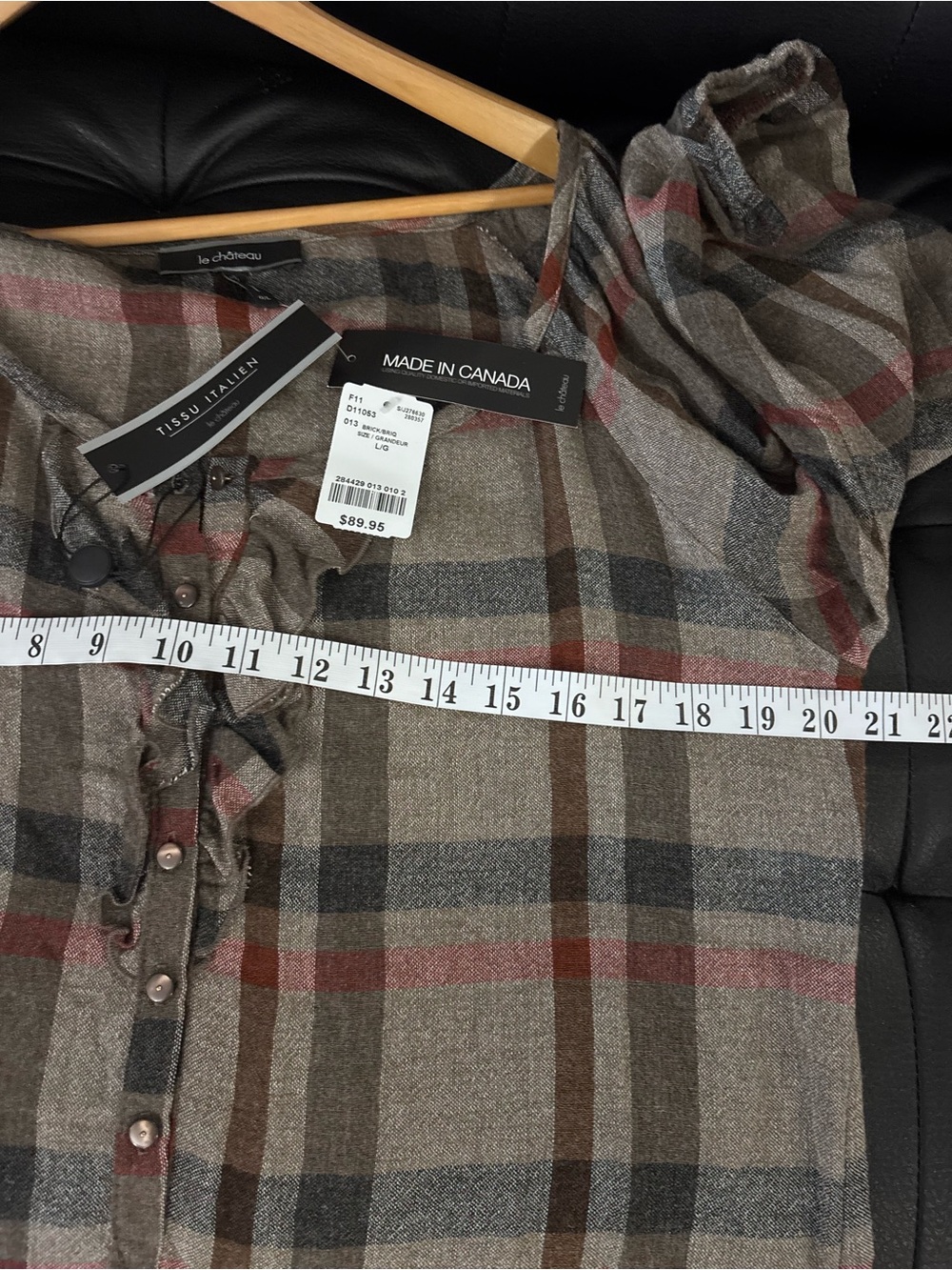 2/$25 le chateau Plaid Ruffle Henley Tunic in Brown, Gray & Pink
BNWT - Picture 7 of 10
